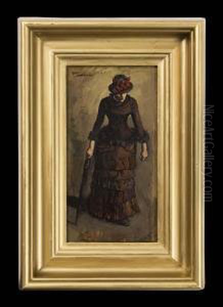 Dame Mit Schirm Oil Painting by Wilhelm Trubner