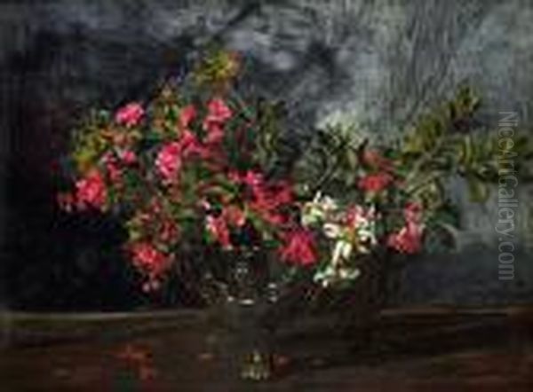 Stillleben Mit Alpenrosen Und Edelweis Oil Painting by Wilhelm Trubner