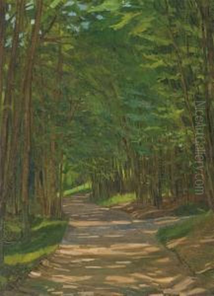 A Path In A Wooded Landscape Oil Painting by Wilhelm Trubner