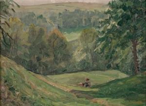 Ruhende Am Wiesenhang Oil Painting by Wilhelm Trubner