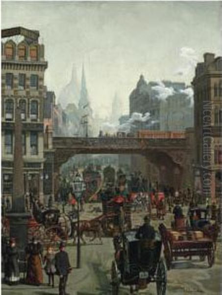 Ludgate Hill, Strassenbild In London (ludgate Hill, London) Oil Painting by Wilhelm Trubner