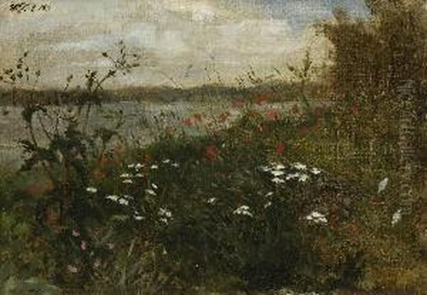 Feldblumen Am Seeufer. Oil Painting by Wilhelm Trubner