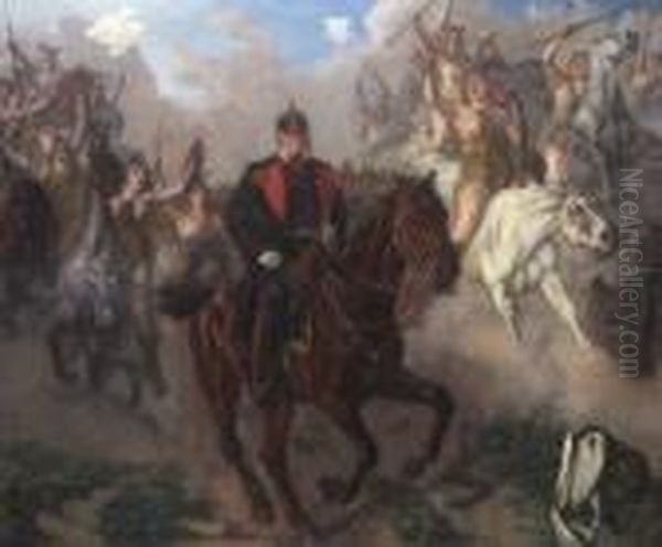 Kaiser Wilhelm I. Auf Dem
 Schlachtfeld Von Walkuren Begrust. Oil Painting by Wilhelm Trubner