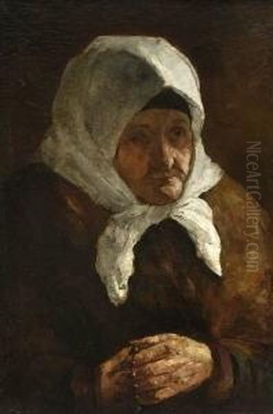 Alte Bauersfrau Mit
 Kopftuch Oil Painting by Wilhelm Trubner