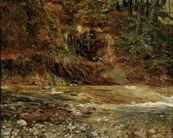 Gebirgsbach Bei Prien. Oil Painting by Wilhelm Trubner