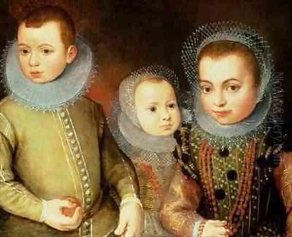 Portrait of Three Tudor Children Oil Painting by F. F.