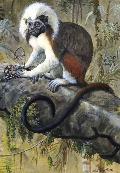 Cotton Topped Tamarin Oil Painting by Louis Agassiz Fuertes