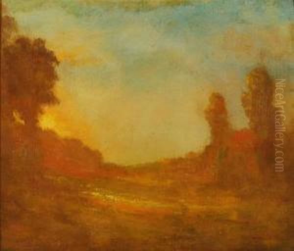 Autumn Sunset Oil Painting by Dwight William Tryon