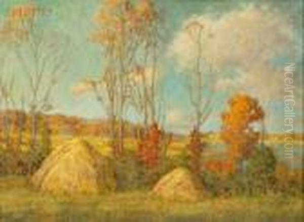 Salt Marsh And Haystacks Oil Painting by Dwight William Tryon