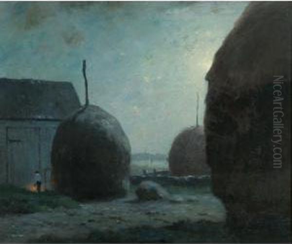 Newbury Haystacks In Moonlight Oil Painting by Dwight William Tryon