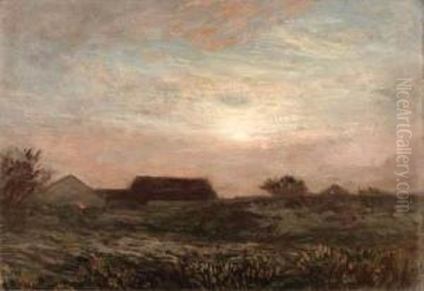 Sunset Over Houses Oil Painting by Dwight William Tryon