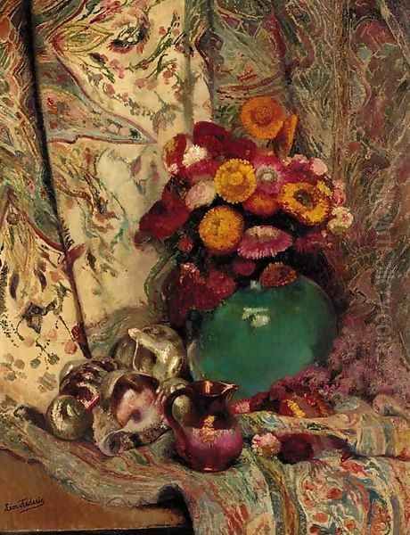 Coquillages et fleurs Oil Painting by Leon Frederic