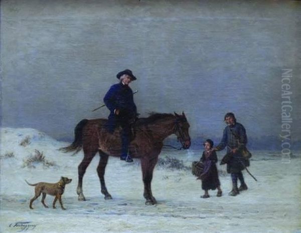 Scene Hivernale Oil Painting by Charles Philogene Tschaggeny