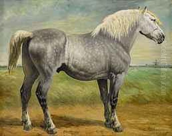 Pferdeportrat Eines Boulonnais (kaltblut) Oil Painting by Charles Philogene Tschaggeny