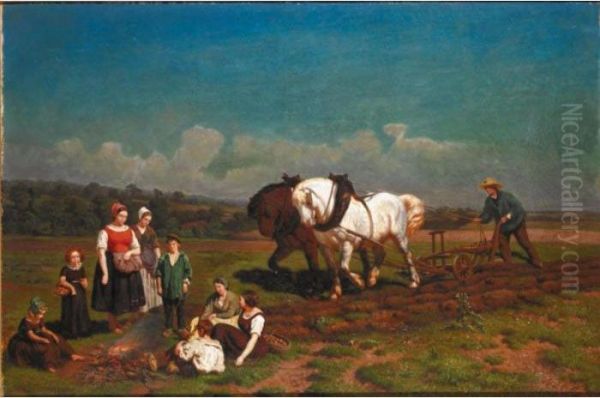 The Potato Harvest Oil Painting by Charles Philogene Tschaggeny