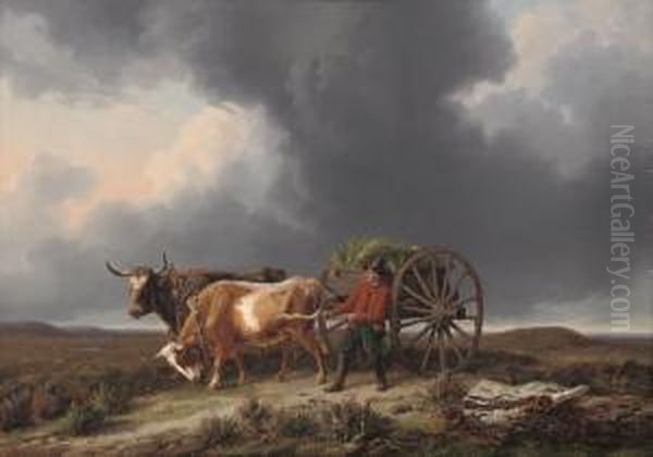 Hurrying Home Before The Storm Oil Painting by Edmond Jean Baptiste Tschaggeny