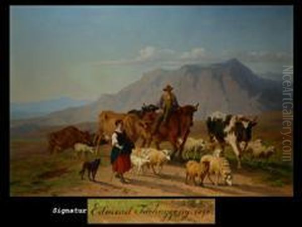 Der Almauftrieb Oil Painting by Edmond Jean Baptiste Tschaggeny