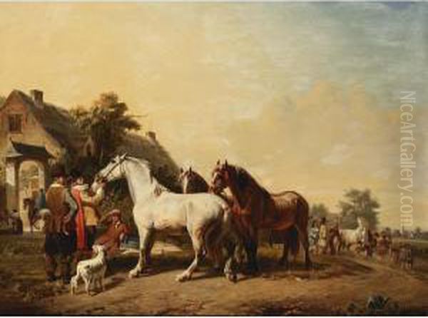 The Inspection At The Horse Fair. Oil Painting by Edmond Jean Baptiste Tschaggeny