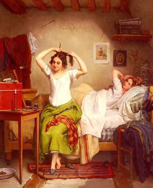 In The Bedroom Oil Painting by Jean Augustin Franquelin