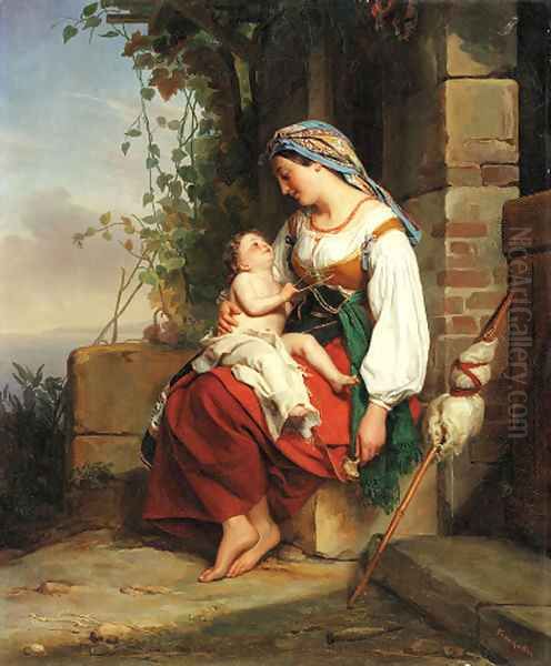 Mother and child Oil Painting by Jean Augustin Franquelin