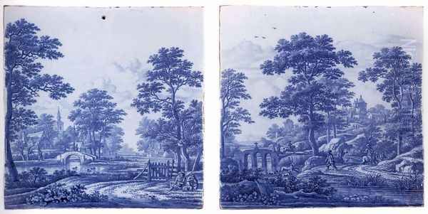 Two plaques with a landscape c. 1690 Oil Painting by Frederik van Frytom