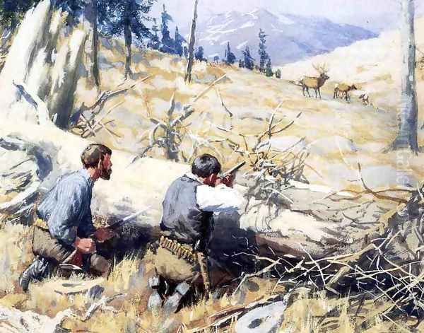 Elk Ahead Oil Painting by Arthur Burdett (Sr.) Frost