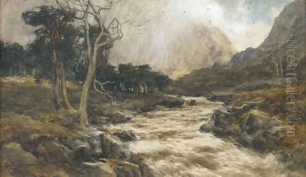 A rushing stream Oil Painting by David Farquharson