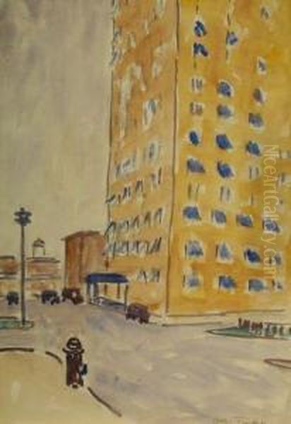 A City Corner Oil Painting by Allen Tucker