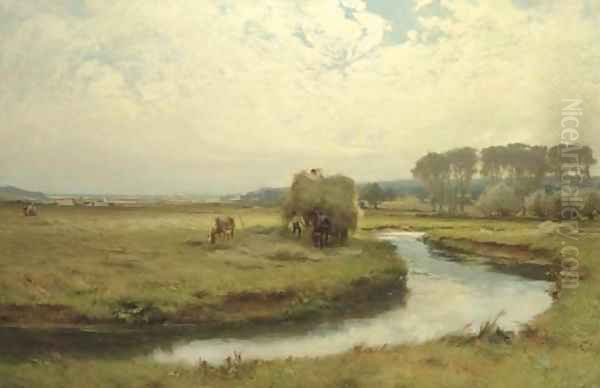 Haymaking, Seaton Marsh, Devon Oil Painting by David Farquharson