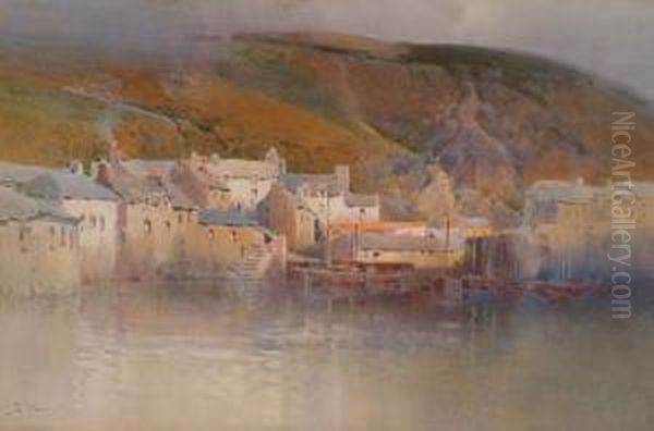 Highland Fishing Village, Viewed From The Sea Oil Painting by Arthur Tucker