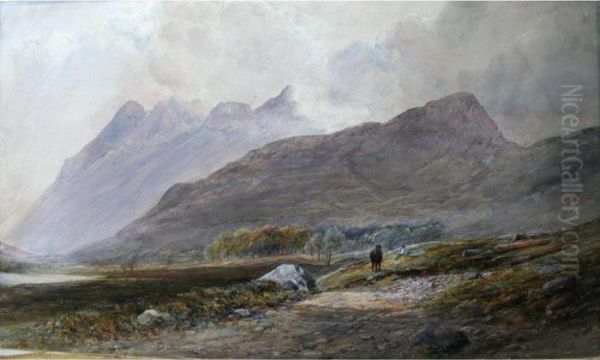 Mountain Landscape With A Man And A Horse Oil Painting by Edward Tucker