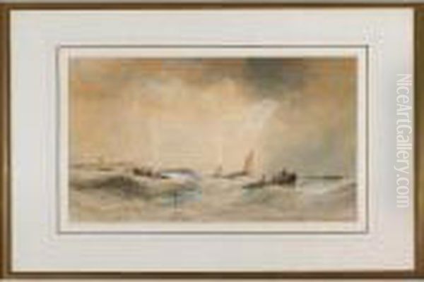 Shipping And Open Boats In Stormy Seas Oil Painting by Edward Tucker