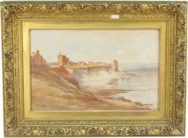 Buildings And Ruins Along The Cornish Coast With Roadway Oil Painting by Edward Tucker