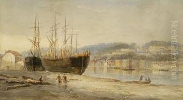 Shipwreck By A Cornish Estuary Oil Painting by Edward Tucker