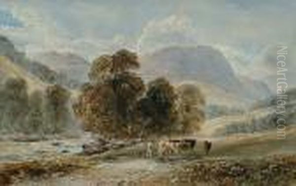 Herding Cattle On A Rural Track; Cattle Near A Cottage Oil Painting by Edward Tucker