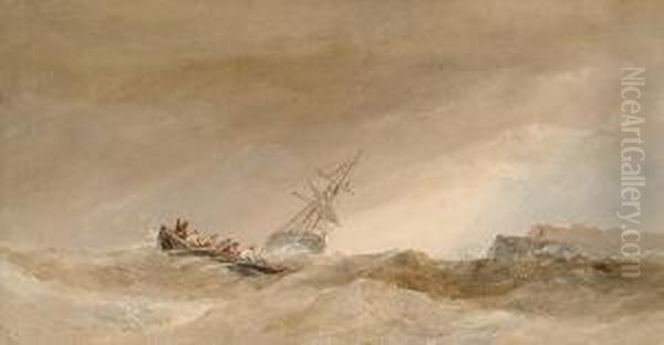 A Rowing Boat In Heavy Seas Oil Painting by Edward Tucker