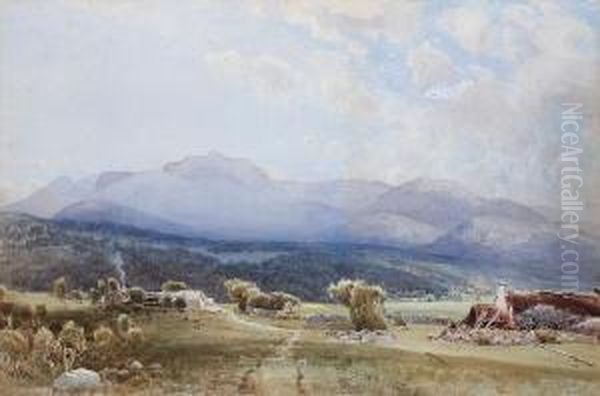 Extensive Landscape With Langdale Pikes Oil Painting by Frederick Tucker