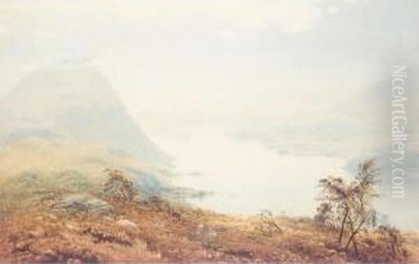 Lake Landscape Oil Painting by Frederick Tucker