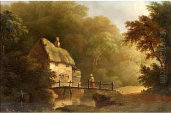 Footbridge On The Teign Oil Painting by John Wallace Tucker