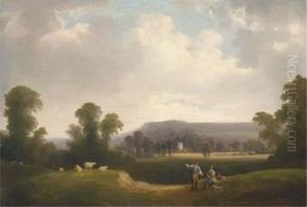 Exwick Church And Haldon Beacon From Exwick Fields,devonshire Oil Painting by John Wallace Tucker