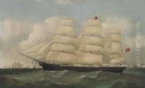 A Three-master Passing Dover Oil Painting by Frederick Tudgay