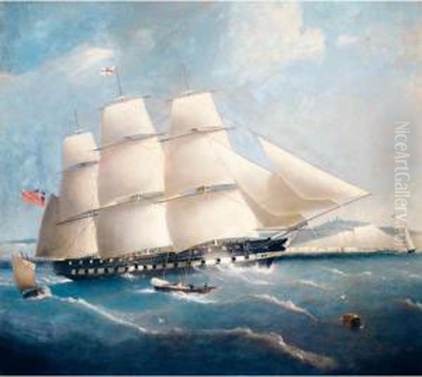 An Inward Bound East Indiaman Off Dover Wearing The Richard Green Houseflag Oil Painting by Frederick Tudgay