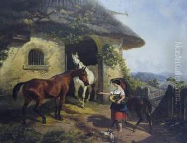 La Jeune Fille Aux Chevaux Oil Painting by Hermann Aug. Theodor Tunica