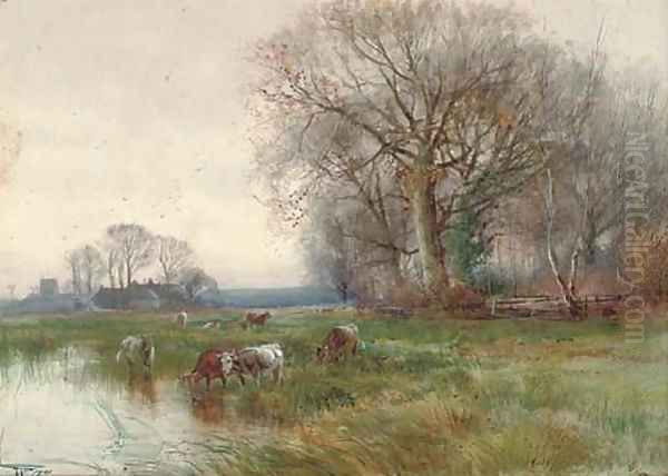 A backwater on the Ouse, Huntingdonshire Oil Painting by Henry Charles Fox