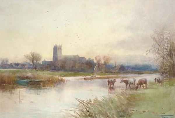 Christchurch view Oil Painting by Henry Charles Fox