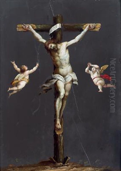 Cristo Crocefisso Con Due Angeli Oil Painting by Alessandro Turchi