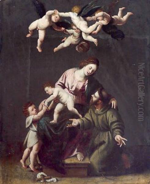 La Vergine Con Il Bambino E San Giovannino Appaiono A San Francesco Oil Painting by Alessandro Turchi