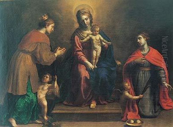 Sacra Conversacion: Virgen Con El Nino Con Santa Catalina Y Santa Agueda Oil Painting by Alessandro Turchi