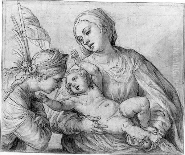 The Madonna And Child And A Female Saint Oil Painting by Alessandro Turchi