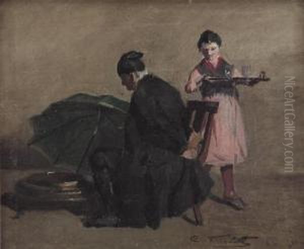 Anziano E Bambina Oil Painting by Celestino Turletti